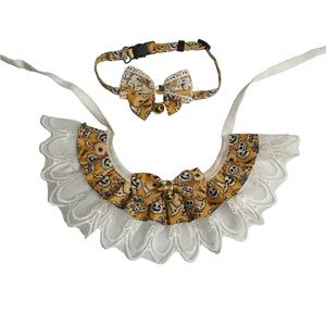 Kitty collar and skirt cat clothes Halloween theme orange lace ruffle